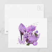 ラベンダーの紫のバラの花柄のハイヒール ポストカード (正面/裏面)