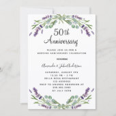 ラベンダーの紫の花の結婚50周年記念 招待状 (正面)