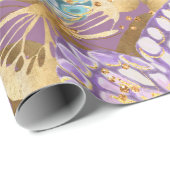 ラベンダーの紫色のティール(緑がかった色)および金ゴールドの蝶ギフト用包装紙 ラッピングペーパー (ロールコーナー)