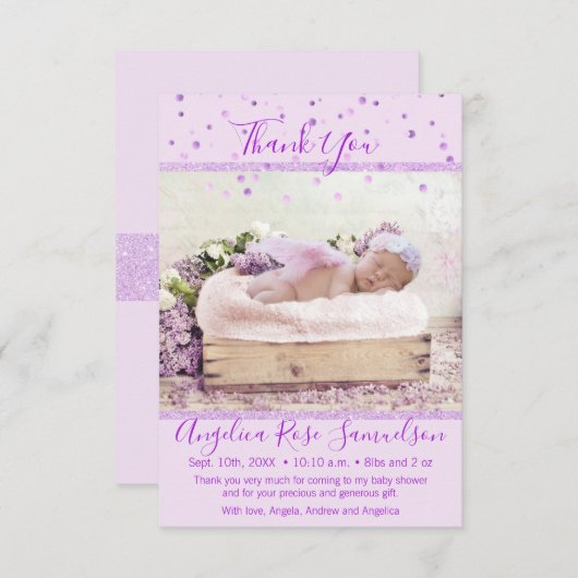 ラベンダーの紫色のベビーシャワーは|の写真感謝していしています サンキューカード (正面/裏面)