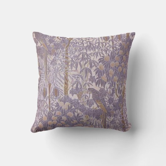 ラベンダーの紫色のヴィンテージの熱帯オウムパターン クッション (裏面)