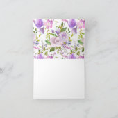 ラベンダーの紫色の花のブライダルシャワーは感謝していしています サンキューカード (内部)