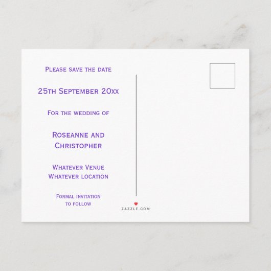 ラベンダーの結婚式の日付を保存 案内ポストカード (裏面)