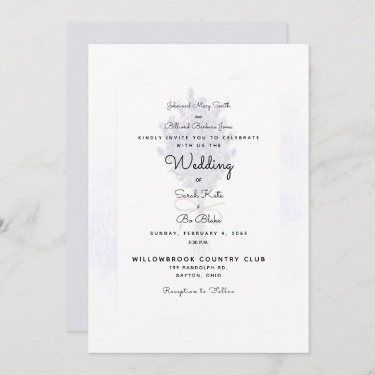 ラベンダーの結婚式　両親の名前が記載されている 招待状 (正面/裏面)