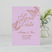 ラベンダーの緑が押された日付を保存 箔招待状 (立ち正面)