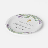 ラベンダーの緑の紫の花模様ファーストコミューン ペーパープレート (アングル)