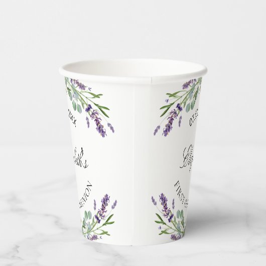 ラベンダーの緑の紫の花模様ファーストコミューン 紙コップ (右)
