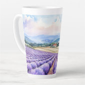 ラベンダーの美しい畑の芸術 カフェラテマグ (左アングル)