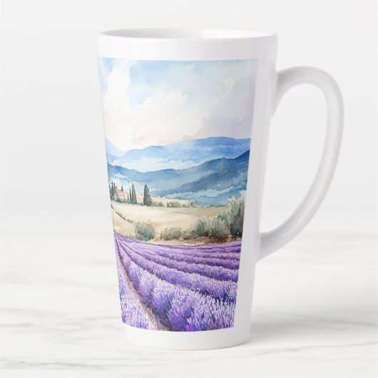 ラベンダーの美しい畑の芸術 カフェラテマグ (右)