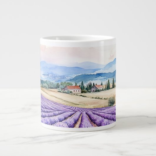 ラベンダーの美しい畑の芸術 ジャンボコーヒーマグカップ (正面)
