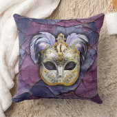 ラベンダーの羽のあるベネチアンマスク クッション (ブランケット)