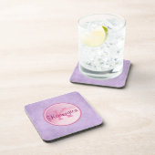 ラベンダーの背景にかわいらしあるモノグラム円 コースター (右側)