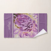 ラベンダーの背景にパープルダリアをカスタマイズ ハンドタオル (ハンドタオル)