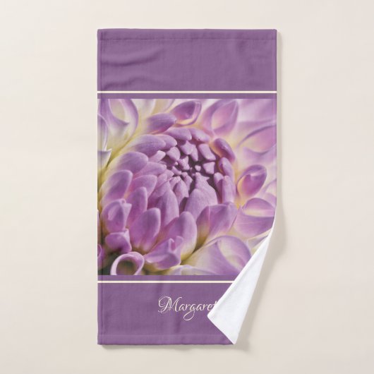 ラベンダーの背景にパープルダリアをカスタマイズ ハンドタオル (ハンドタオル)