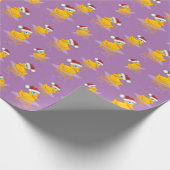 ラベンダーの背景に可愛いサンタのラバーダック ラッピングペーパー (角)