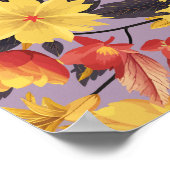 ラベンダーの背景に黄色とオレンジの花 ポスター (角)