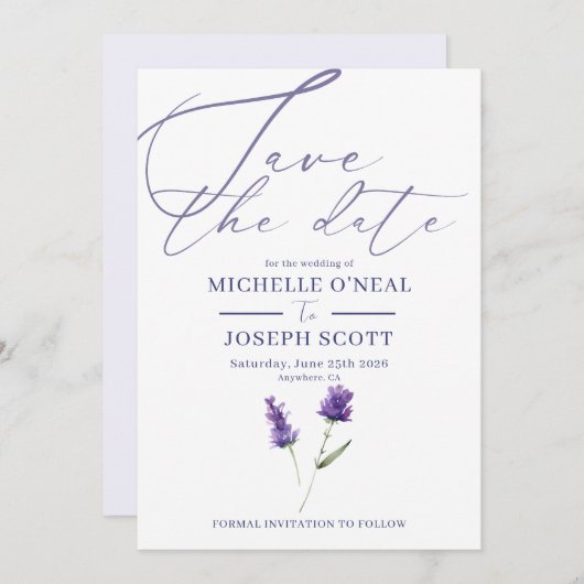 ラベンダーの至福 エレガントな水彩 結婚式 セーブザデート (正面/裏面)