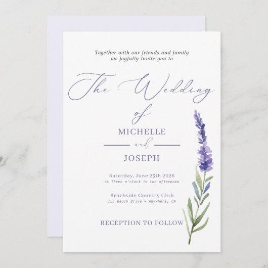 ラベンダーの至福 エレガントな水彩 結婚式 招待状 (正面/裏面)