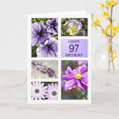 ラベンダーの色相の花柄の第97バースデー・カード カード (黄色い花)