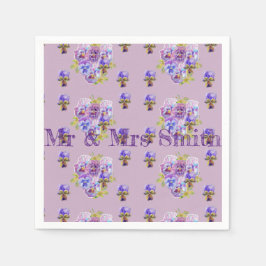 ラベンダーの色褪せたパンジー飾りハンカチ ナプキン 紫 スタンダードカクテルナプキン