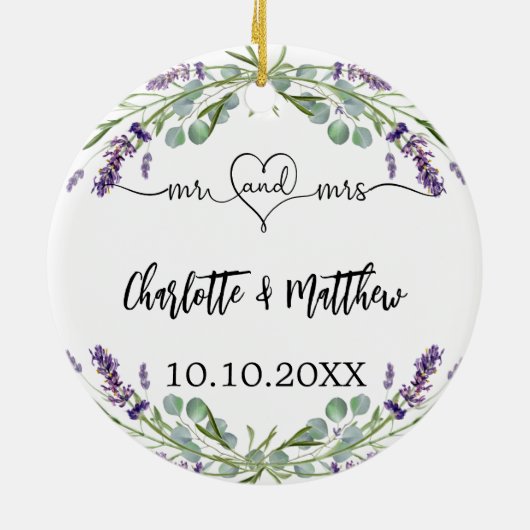 ラベンダーの花々はミセス・ニュー結婚スと名づけている セラミックオーナメント (裏面)