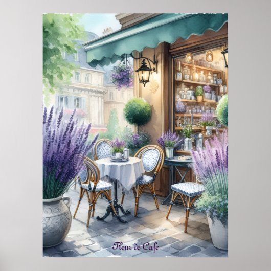 ラベンダーの花が咲くパリジェンヌカフェ ポスター (正面)