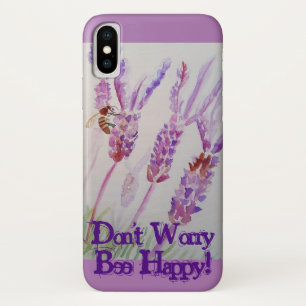 ラベンダーの花とミツバチの水色が幸せ iPhone X ケース
