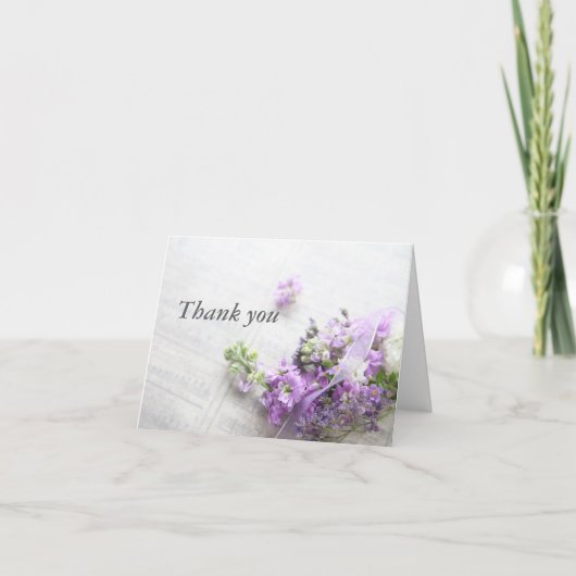 ラベンダーの花と楽譜感謝してい付き サンキューカード (正面)