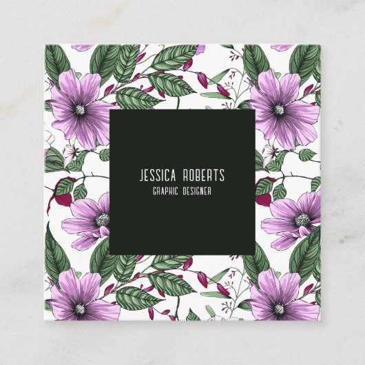 ラベンダーの花と緑の葉継ぎ目のパター スクエア名刺 (正面)