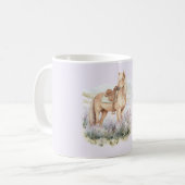 ラベンダーの花と馬のカウガール コーヒーマグカップ (正面左)