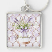 ラベンダーの花のかわいいリボン キーホルダー (正面)