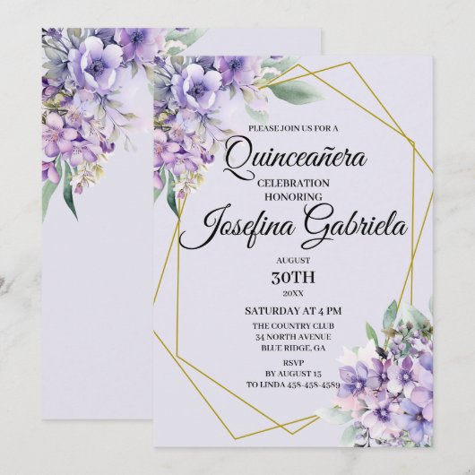 ラベンダーの花のキンセアニエラ招待状 招待状 (正面/裏面)