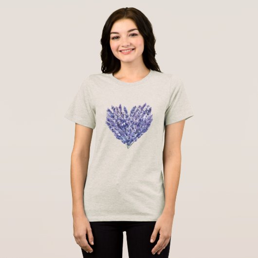 ラベンダーの花のハート トライブレンドTシャツ (正面全面)