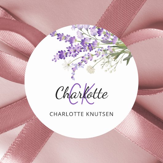 ラベンダーの花のモノグラム ラウンドシール