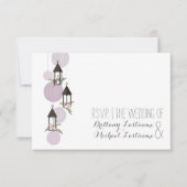 ラベンダーの花のランタンの庭園の結婚式RSVP 出欠カード (正面)