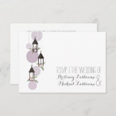 ラベンダーの花のランタンの庭園の結婚式RSVP 出欠カード (正面/裏面)