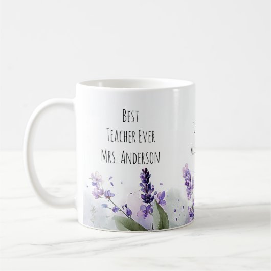 ラベンダーの花の先生への感謝の気持ちを込めて コーヒーマグカップ (左)