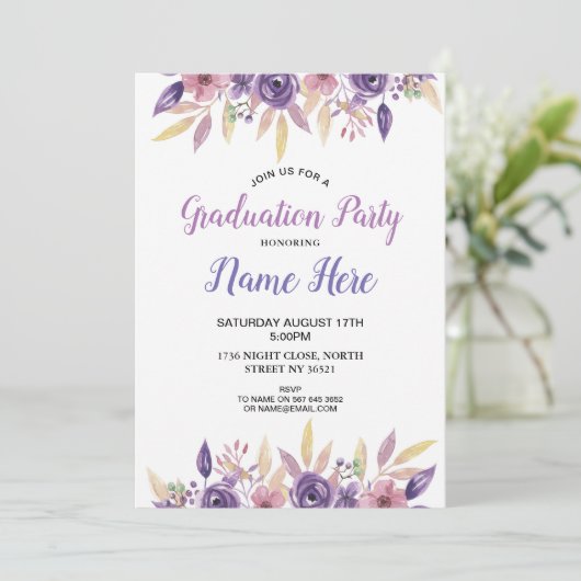 ラベンダーの花の卒業パーティーの招待の花 招待状 (スタンド正面)