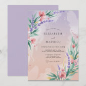 ラベンダーの花の幻想的な結婚式 招待状 (正面/裏面)
