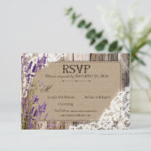 ラベンダーの花の木のレースの素朴なRSVPカード 出欠カード (スタンド正面)