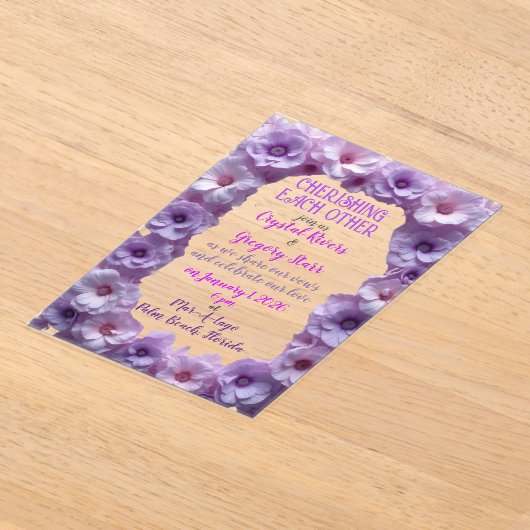 ラベンダーの花の枠を互いに大切にする アクリル招待状 (レイダウン)