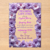 ラベンダーの花の枠を互いに大切にする アクリル招待状 (正面)