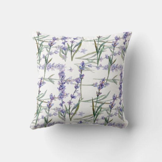 ラベンダーの花の植物の水彩画の芸術の青の薄紫 クッション (裏面)