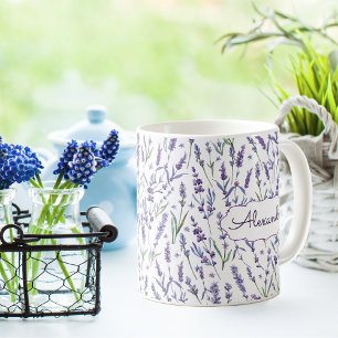 ラベンダーの花の模様(モノグラム) コーヒーマグカップ