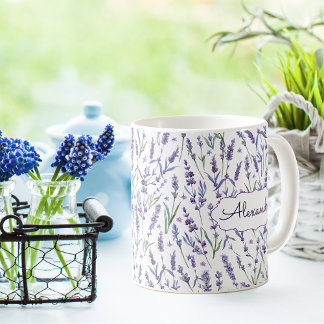 ラベンダーの花の模様（モノグラム） コーヒーマグカップ