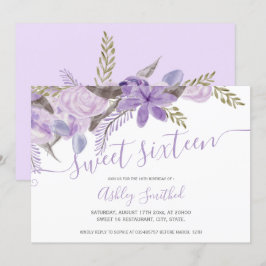 ラベンダーの花の水彩画のタイポグラフィの菓子16 招待状