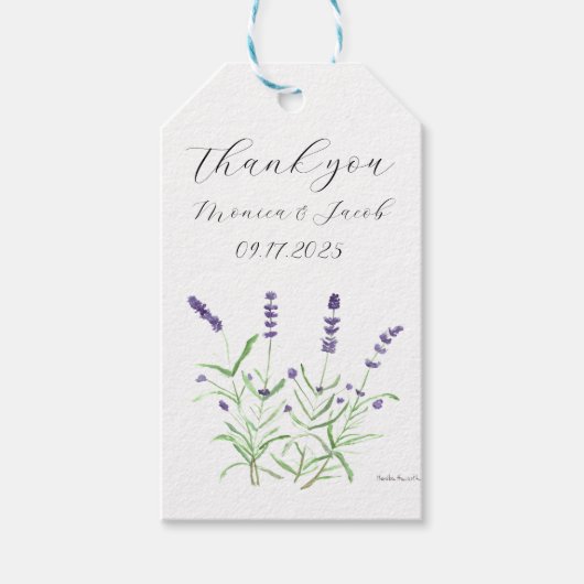 ラベンダーの花の水色の素朴な紫結婚色 ギフトタグ (正面)