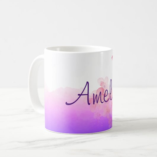 ラベンダーの花の水色コーヒーマグ コーヒーマグカップ (正面左)