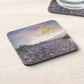 ラベンダーの花の畑、青空、ピンクの夕日、 コースター (左側)