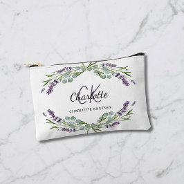 ラベンダーの花の緑の名前モノグラム アクセサリーポーチ